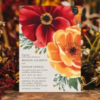 Bold Red and Yellow Floral Elegant Wedding  Invitation