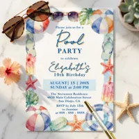 Colorful Watercolor Summer Pool Party Birthday Invitation