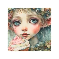 Adorable Spring Floral Elf With a Cupcake Metal Print