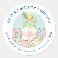 Cute Easter Gnome Name Return Address Pink Teal Classic Round Sticker