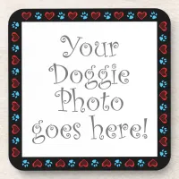 Hearts Paws Black Border Custom Photo Coaster