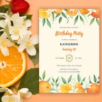 Orange Elegant Citrus Botanical Birthday Party Invitation