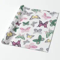 Watercolor Butterfly Garden Pattern Wrapping Paper
