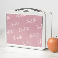 Pink Repeating Name Monogram Girl  Metal Lunch Box