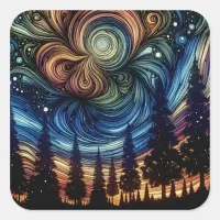 Mystical Ethereal Art with Trees and Night Sky  Square Sticker