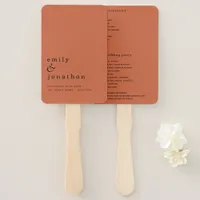 Simple Minimalist Text Terracotta Wedding Program Hand Fan