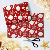 Coastal Christmas Sand Dollar Starfish Red Tissue Paper