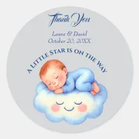 Baby Boy Shower Invite Moonlight Stars Watercolor Classic Round Sticker