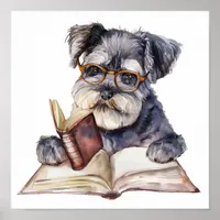 Nursery Art Poster Dog Reading with Eyeglasses