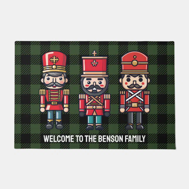 Christmas Nutcracker Buffalo Check Plaid Name  Doormat