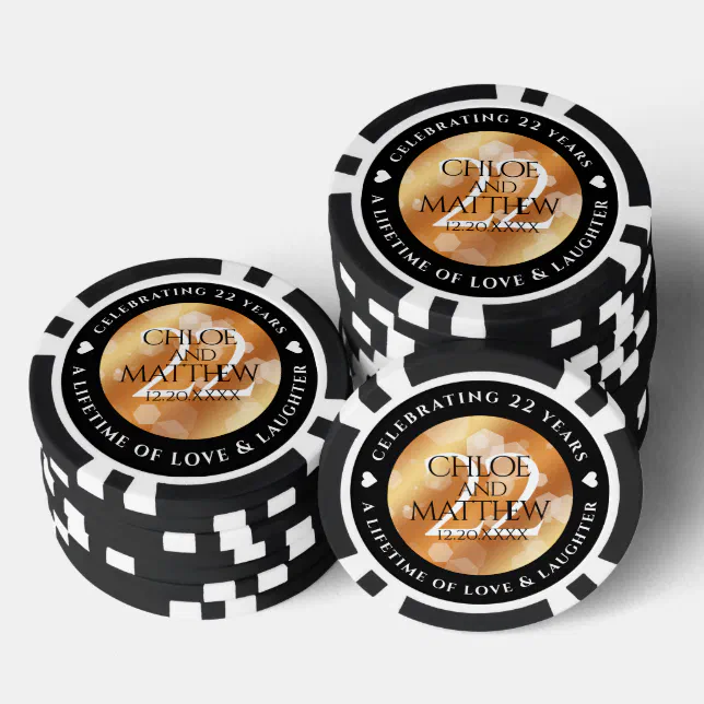 Elegant 22nd Copper Wedding Anniversary Poker Chips