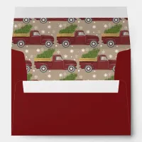 Vintage Red Truck Christmas Tree Retro Holiday Envelope