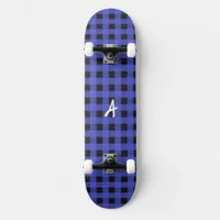 Monogram Blue Buffalo Plaid Rustic Check Patterned Skateboard