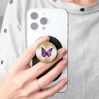 Cute Watercolor Gold Glitter Purple Butterfly PopSocket