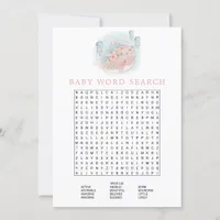 Pink Whale Girl Baby Shower Word Search Game Invitation