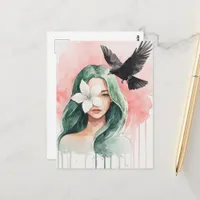 Beautiful Woman and Black Bird Postcard
