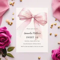 Pink bow cream elegant SWEET 16 Invitation