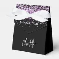 Black purple glitter sparkles name thank you favor boxes