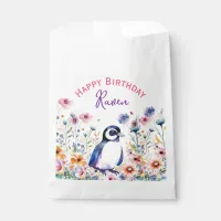 Penguin in Flowers Girl's Birthday Personalized Favor Bag