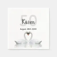 50th birthday white swans black name elegant napkins