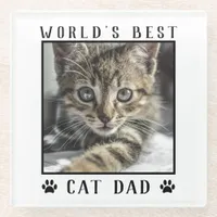 World's Best Cat Dad Paw Prints Pet Photo Frame Glass Coaster