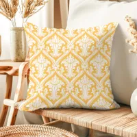 Yellow and White Damask Pattern Throw Pillows