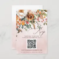 Rustic Orange Floral Fall Wedding QR CODE RSVP Card