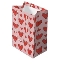 Red Hearts on Pink Child's Coloring Pattern Medium Gift Bag