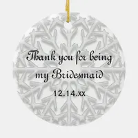 White Snowflake Bridesmaid Thank You Photo Ceramic Ornament