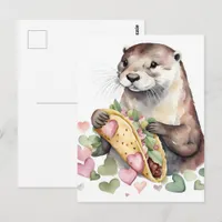Sweet Adorable Otter With Taco Postcard