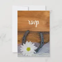 White Daisy Horseshoe Country Wedding RSVP Card