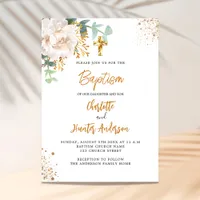 Baptism eucalyptus greenery twins floral luxury invitation