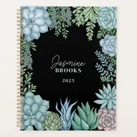 Elegant Floral Watercolor Succulent Custom Name Planner