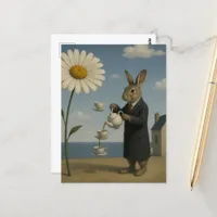 Surreal Funny Rabbit Pours Tea Postcard