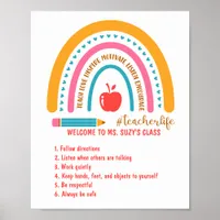 #Teacherlife Rainbow Personalized Classroom Rules  Poster