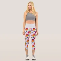 Pink and Orange Floral Capri Leggings