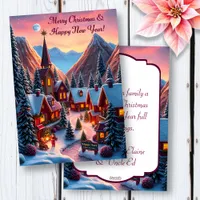 Christmas Village and Church in the Mountains Holiday Card