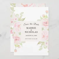 Blush Pink Rose Floral Watercolor Greenery Save The Date