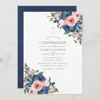 Watercolor Navy and Blush Floral Confirmation Invitation