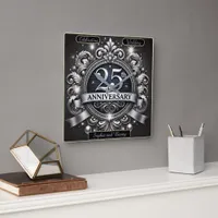 Timeless Silver: 25th Anniversary Square Wall Clock