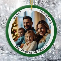 Merry Christmas Personalized Family Photo Name  Ceramic Ornament