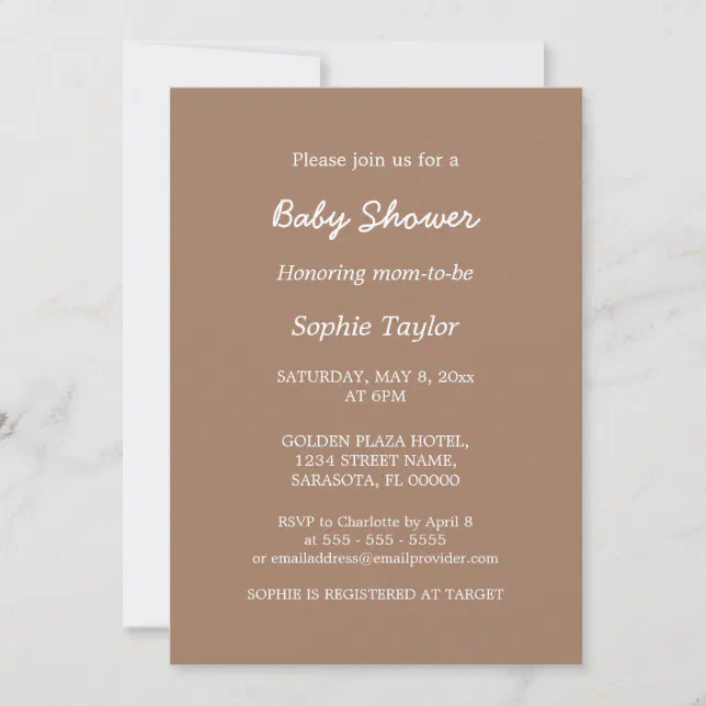 Baby Shower Minimalist Gentle Brown Invitation