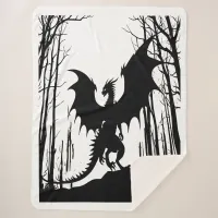 Black Silhouette Dragon on White - Fantasy | Sherpa Blanket