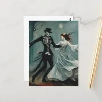 Dancing Skeleton and Woman in the Woods Painting Postcard