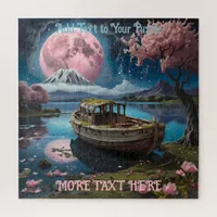 Tranquil Fishing Boat on Lake Mount Fuji Volcano Jigsaw Puzzle