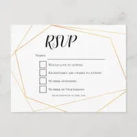 Elegant Simple Gold Geometric Frame Wedding RSVP Postcard