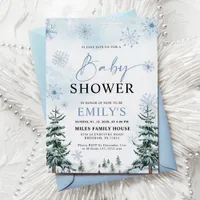 Blue Winter Baby Shower Invitation