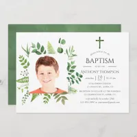 Watercolor Forest Greenery Baptism or Christening Invitation