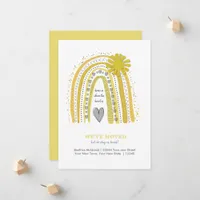 Cute We've Moved Boho Yellow Gray Rainbow Announcement