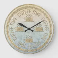 Coffee Time Gold on Faded Gradient Large Clock